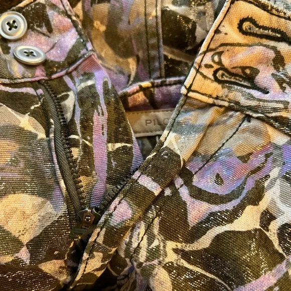Pilcro The Wanderer Camo Multicolor Jeans Green Cream Purple Metallic Size 32T - Picture 6 of 16